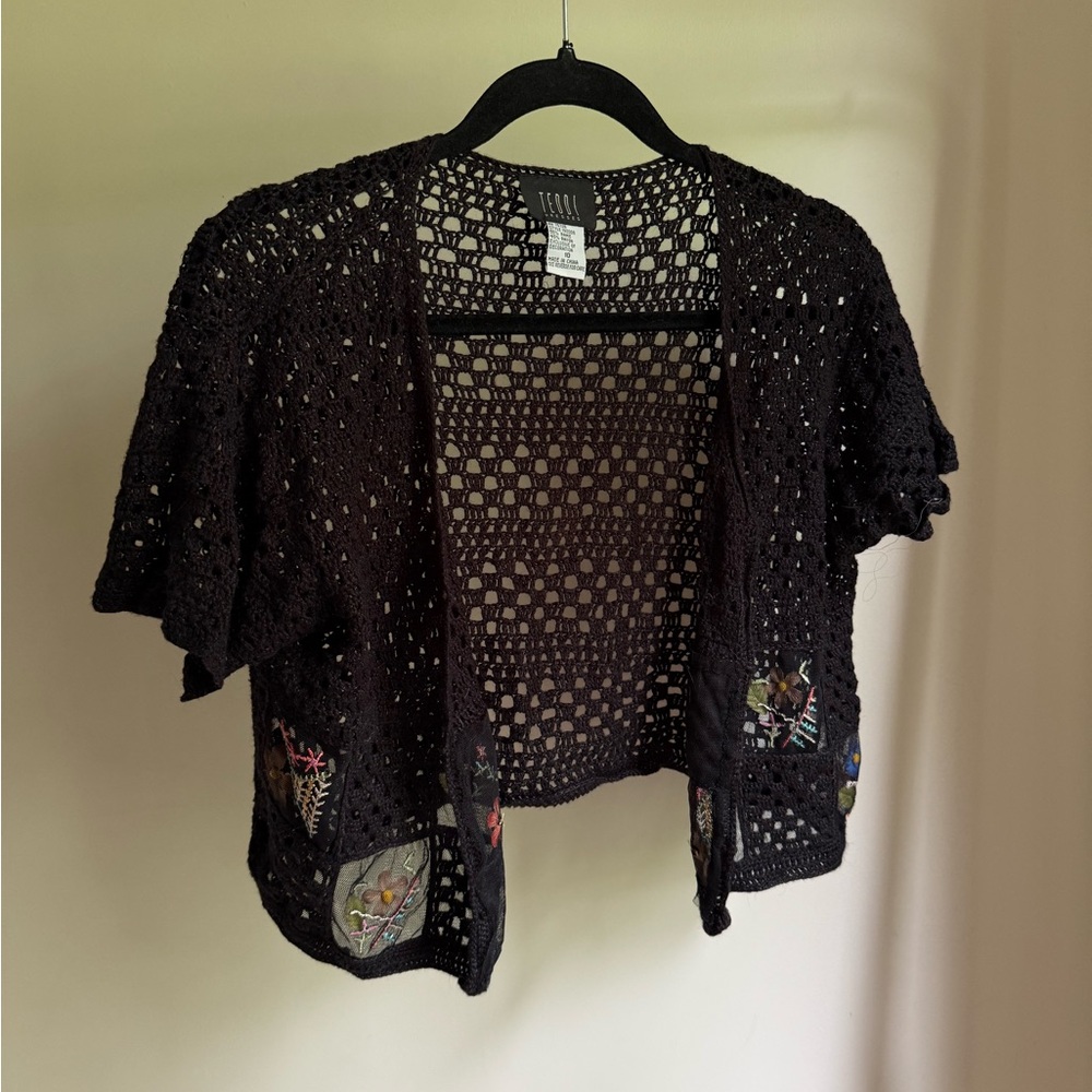 Teddi Black Crochet Cardigan